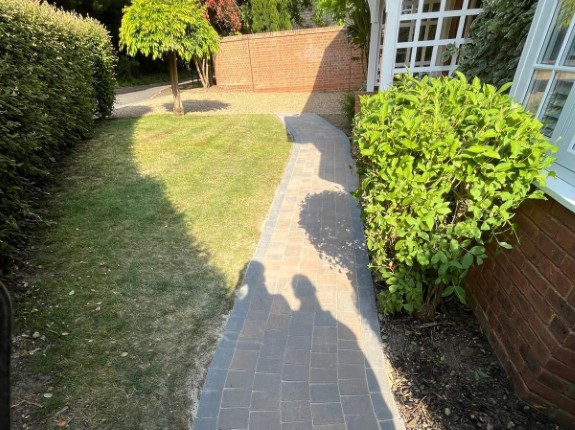 A charming garden path winding through lush greenery, inviting exploration.